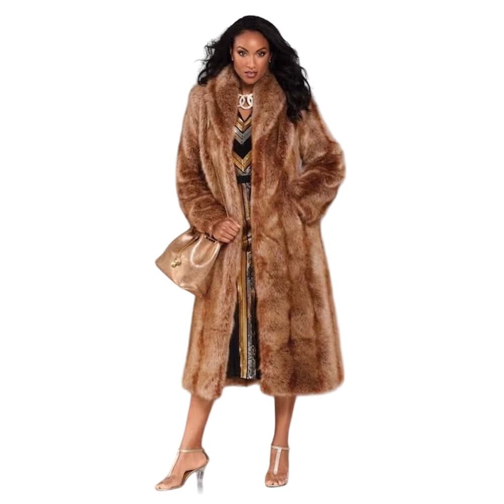 Authentic Vintage John Wanamaker Tricolor Brown Long Fox Collar Mink Fur Coat